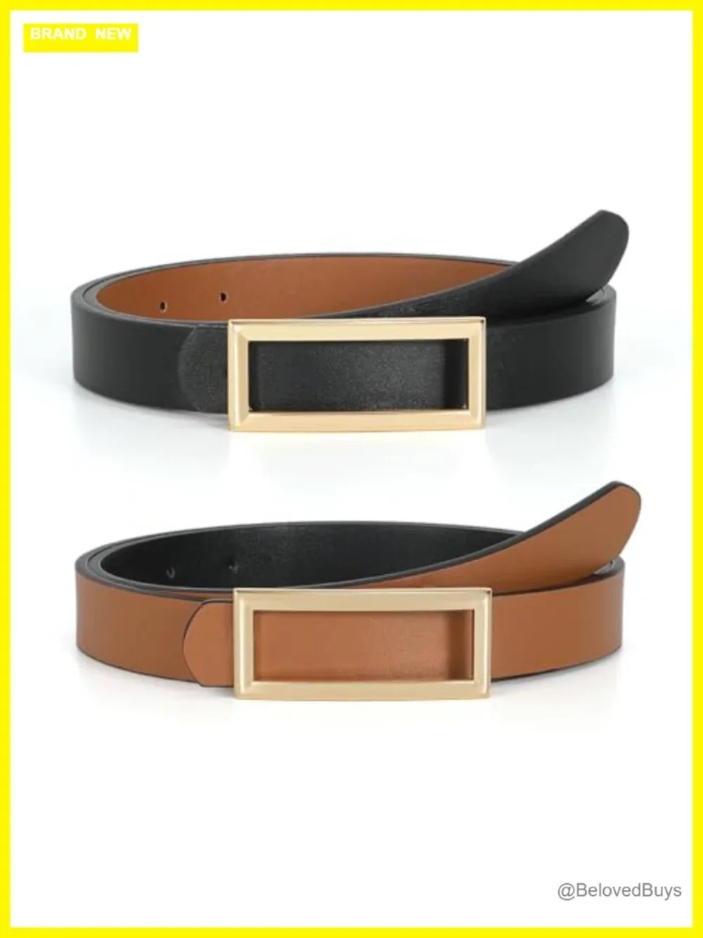 Reversible Faux Leather Belt with Gold Buckle for Women Jeans Dresses